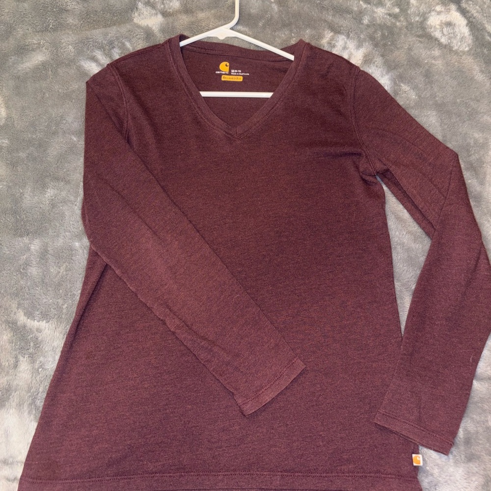 Carhartt Burgundy V-Neck Long Sleeve